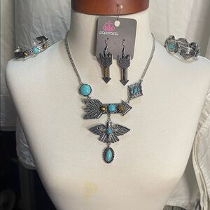 Paparazzi Silver and Turquoise Necklace Set of 4